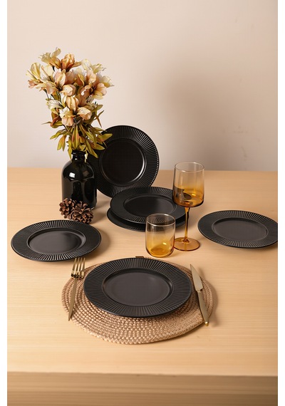 Keramika Mat Siyah Myra Pasta Tabağı 22 Cm 6 Adet 956 Siyah