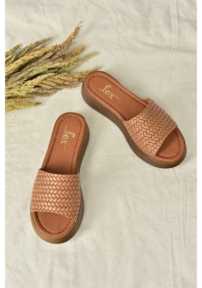 Fox Shoes Taba Hakiki Deri Kadın Terlik