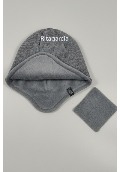 Ritagarcia Unisex Polar Astarlı Kulaklı Bere - Rüzgar Geçirmeyen Termal Kış Beresi Gri
