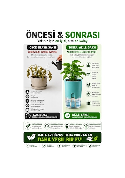 Akıllı Saksı Kendinden Sulamalı Fitilli Modern Dekoratif Saksı 2 Litre 08147596