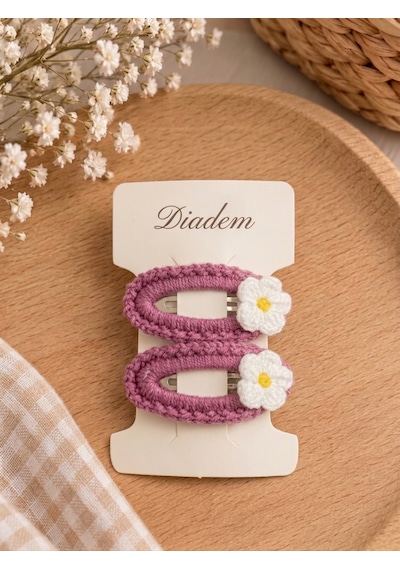 Diadem Aksesuar Diadem El Örgüsü Küçük Papatya Koyu Pembe