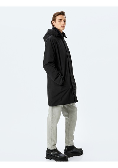 Koton Fermuarlı Slim Fit Çıkarılabilir Kapşonlu Yağmurluk Mont Siyah 5wam00005hw Siyah