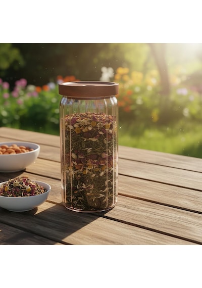 Ayrex Deconox Akasya Kapaklı Çizgili Cam Kavanoz 1000ml /1 Litre / Hava Geçirmez, Modern Fitilli Tasarım Gıda Sak Diğer