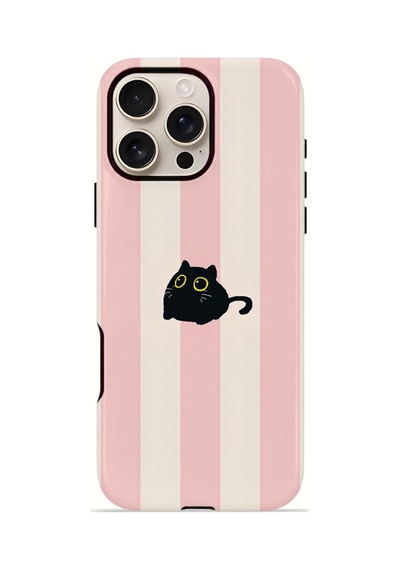 Apple iPhone Uyumlu 16 Pro Max Vorian Çift Katmanlı Magsafe Kılıf Midnight Cat Stripe
