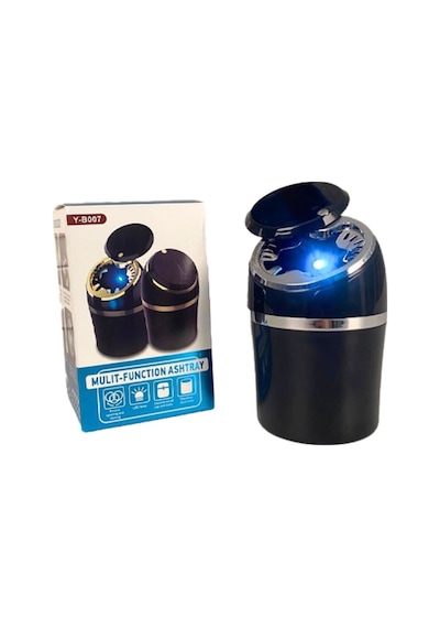 Araç İçi Küllük Işıklı Şeritli Kapaklı Yanmaz Kokusuz Multi Fonksiyon Siyah Gümüş Rengi Glz03504056