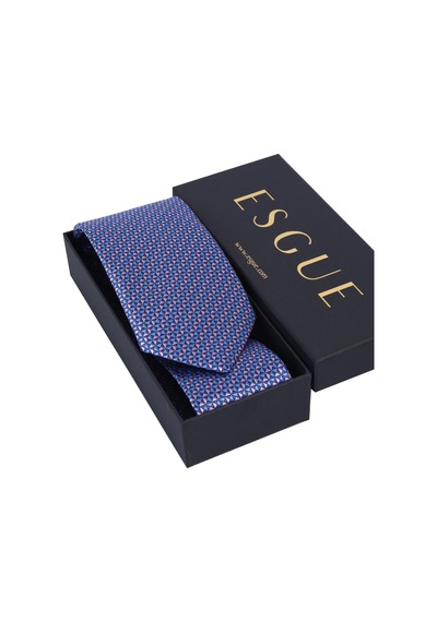 Esgue Hand Made 8 Cm Geometrik Micro Desenli Pembe Mavi Renk Mendilli Kravat Lacivert - Gri