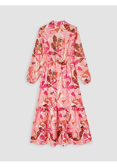 Lcw Modest Pembe Gömlek Yaka Desenli Belden Oturtma Elbise