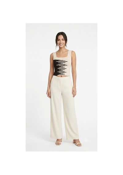 Onno Style Women Kare Yaka Kolsuz Askılı Kadın Bluz Krem - Siyah