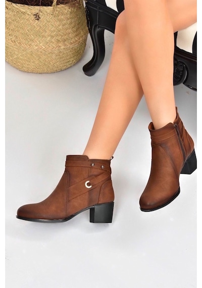 Fox Shoes Taba Kalın Topuklu Kadın Bot L674155009