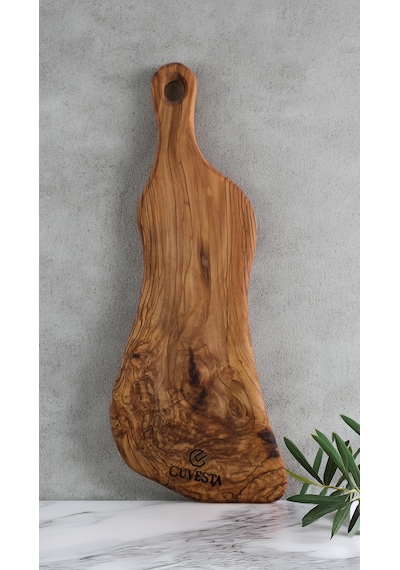 Zeytin Ağacı El Yapımı Saplı Sunum Tahtası 43x17 Cm Ahşap