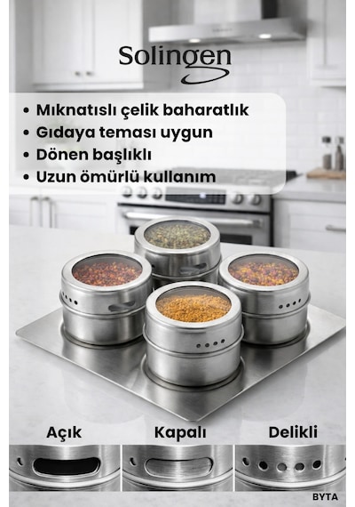 Solingen Paslanmaz Çelik Baharatlık Mıknatıslı Pratik Kullanımlı Diğer