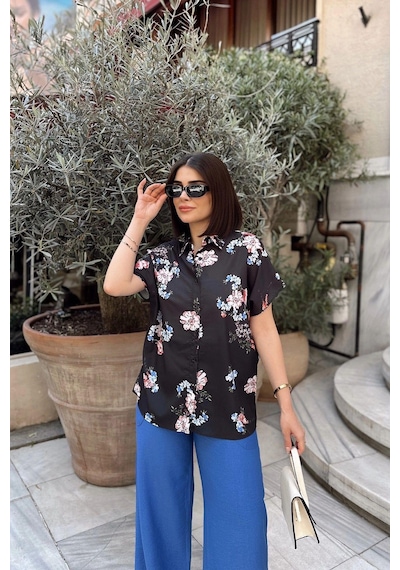 WeShaya Siyah & Mavı Klasik Yaka, Kısa Kol, Digital Baskılı Kumaş, Regular Kalıp/kesim, Gömlek Siyah WeShaya Siyah & Mavı Klasik Yaka, Kısa Kol, Digital Baskılı Kumaş, Regular Kalıp/kesim, Gömlek Siyah