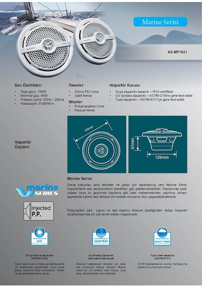 Sony Xs-Mp1621 16Cm Marine 2-Yollu 160 Watt Suya Dayanıklı Koaksi