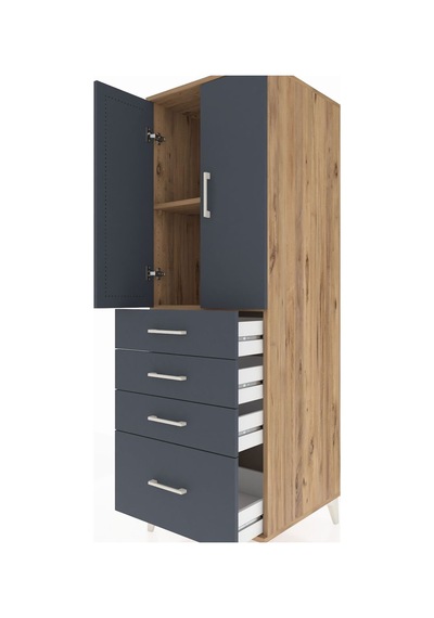 Kronos Dolap 2 Raflı 4 Çekmeceli 2 Kapaklı 60x59x182 Çam-antr... Çam