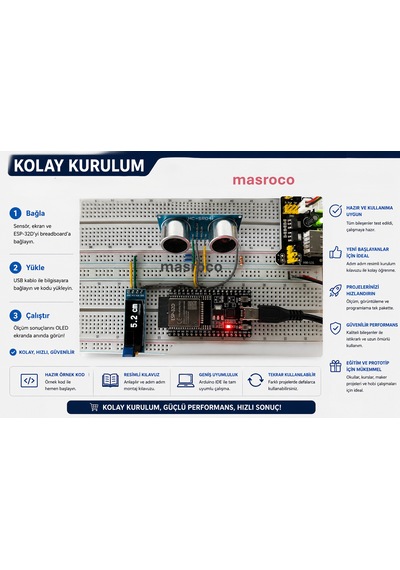 Masrokit Esp32-d Geliştirme Kartlı Ultrasonik Mesafe Ölçüm Eğitim Kiti Önceden Programlanmış