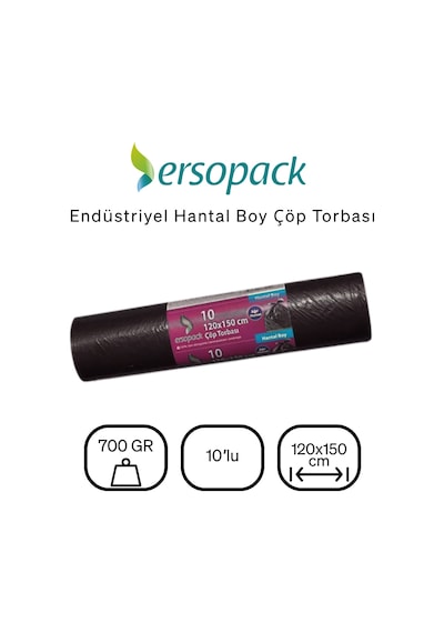 Ersopack Hantal Boy Çöp Torbası Siyah 4 x 10'lu 120 x 150 CM