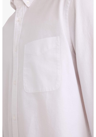 DeFacto %100 Pamuk Regular Fit Polo Yaka Oxford Basic Düz Uzun Kollu Beyaz Gömlek A8028AX25SPWT34