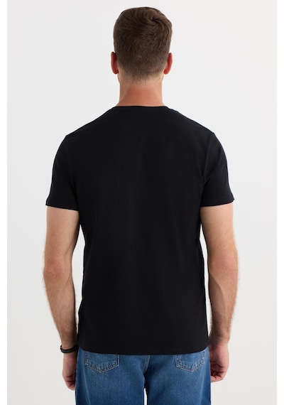 Tudors Erkek Slim Fit Dar Kesim Pamuklu Yumuşak Doku Likralı Esnek Kumaş Basic Siyah Bisiklet Yaka Tişört-20409