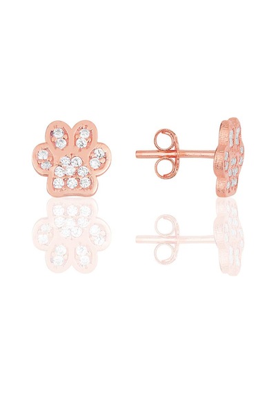 Gümüş Rose Zirkon Taşlı Pati Küpe Barcode Gold - Rose Gold - Rodyum