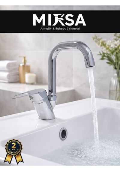 Köşe Borulu Banyo Lavabo Bataryası, Musluğu, Çeşmesi Çift Su Girişli Krom