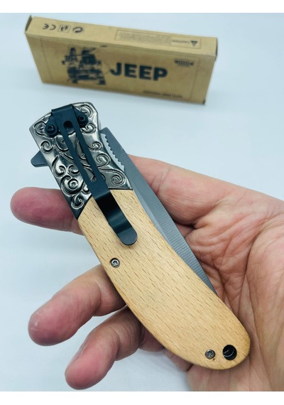 Jeep Ahşap Kasa Çiçek Desenli Kamp Çakı //23cm-0ııııııı0 Kahverengi - Sarı