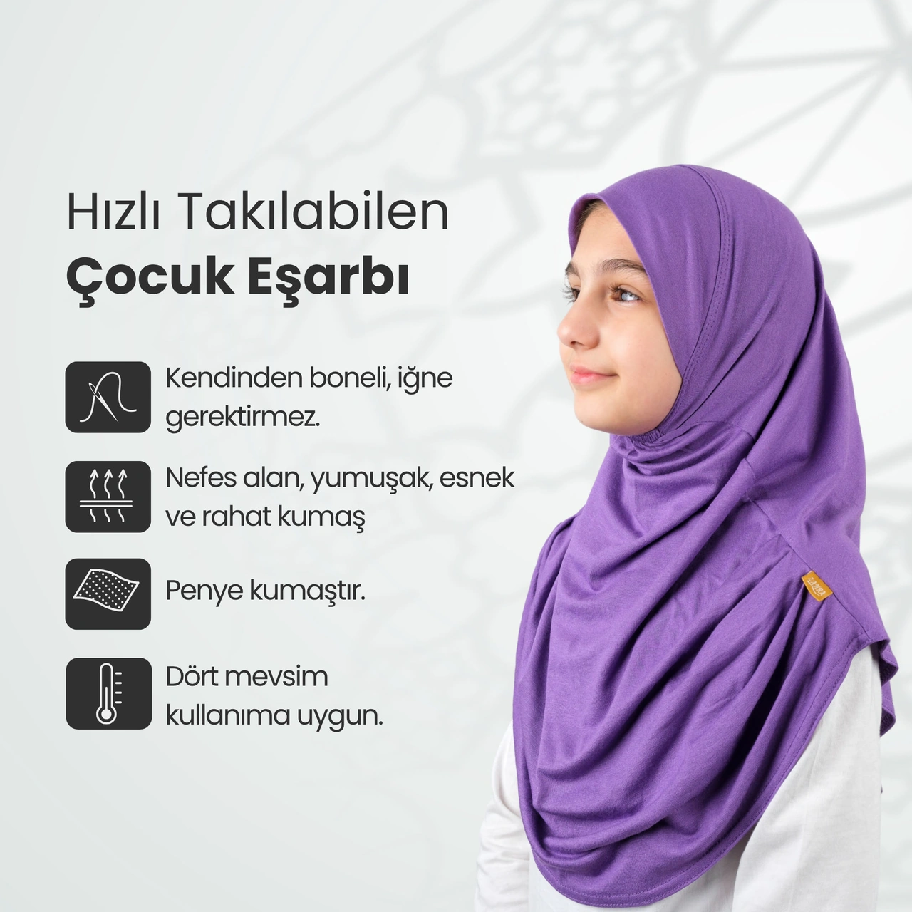 Pratik Hazır Geçmeli Çocuk Şal Mor Mor