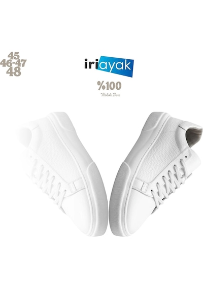 İriayak Büyük Numara Hakiki Deri 46-48 / Rahat Taban Casual Ayakkabı / Günlük Kullanıma Uygun Beyaz
