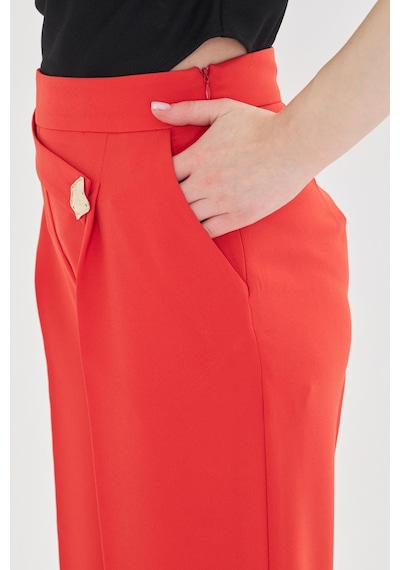 Lovelf Kare Düğme Bol Paça Pantolon Oranj Oranj