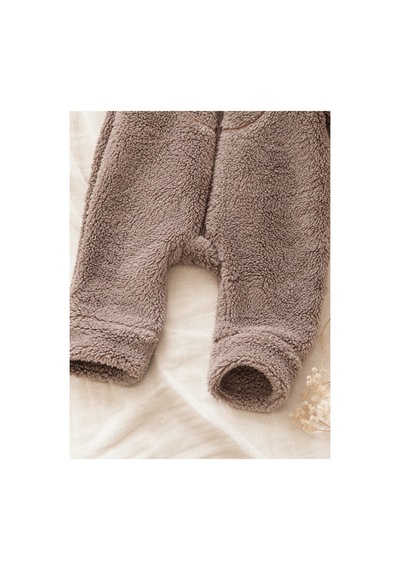 Omeca Concept Ayıcık Detaylı Kapüşonlu Peluş Bebek Tulum Kahverengi