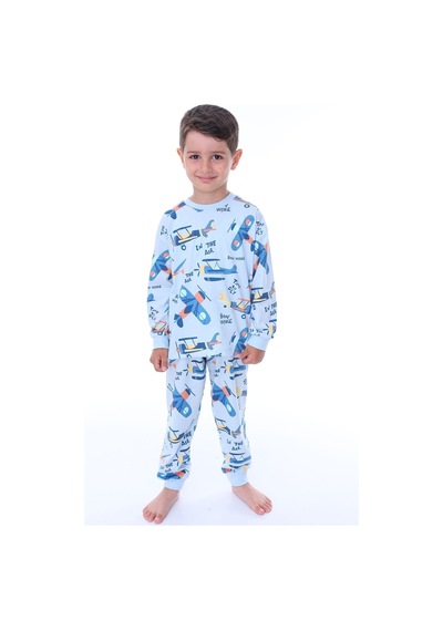 Zuzunga Time To Fly Mavi Desenli Çocuk Pijama Takımı Mavi