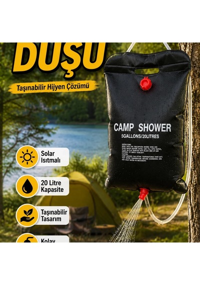 20 Litre Solar Isıtmalı Taşınabilir Kamp Duşu Pvc Su Torbası Çok Renkli