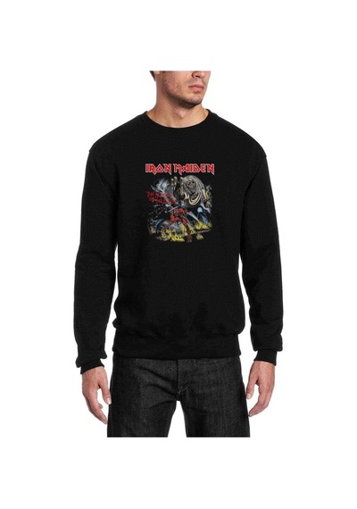 Maıden The Number Of Baskılı Siyah Erkek Örme Sweatshirt