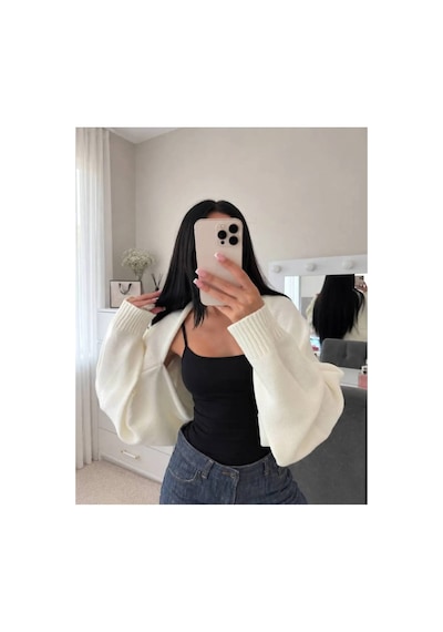 Flex Fashıon Kadın Sokak Modası Akrilik Crop Triko Hırka Krem - 928384069 Krem - 928384069 Krem