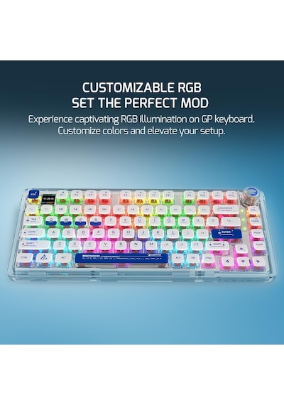 Gasket Pro X Kablosuz Mekanik Oyun Klavyesi, %75 Düzen, Üçlü Mod Kablosuz, Bluetooth, Kablo , Rgb, 81 Tuş, Doğrusal Anahtarlar, Akıllı Ekran, Beyaz