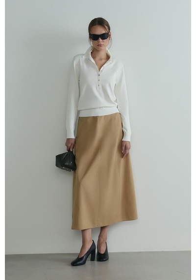 Suud Collection Beyaz Carter Polo Yaka Triko Kazak