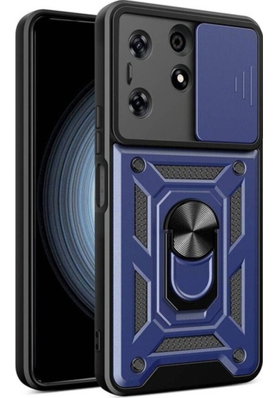 Tecno Spark 10 Pro Kılıf Magnetik Standlı Kamera Korumalı Zore Sürgülü Vega Kapak Mavi