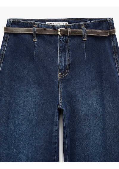Koton Yüksek Bel Pamuklu Kemerli Kısa Geniş Paça Denim Pantolon - Wide Leg Jean Koyu İndigo 6sal40096md İndigo Koton Yüksek Bel Pamuklu Kemerli Kısa Geniş Paça Denim Pantolon - Wide Leg Jean Koyu İndigo 6sal40096md İndigo