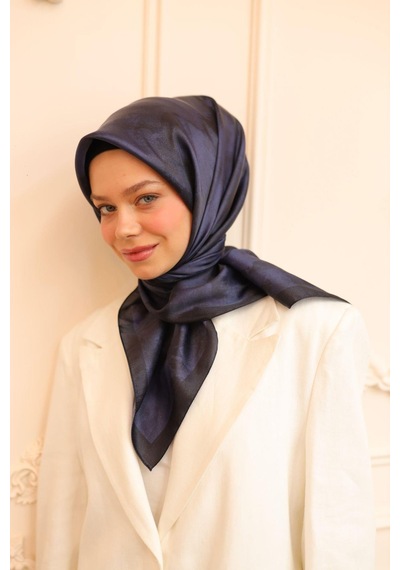 Silk Home Desenli Shiny Eşarp - 8647 - Koyu Lacivert Koyu Lacivert