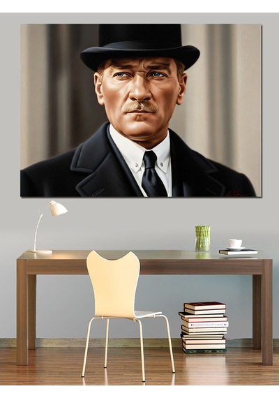 Şık Mustafa Kemal Atatürk Portresi Dekoratif Kanvas - Mdf Ahşap Tablo
