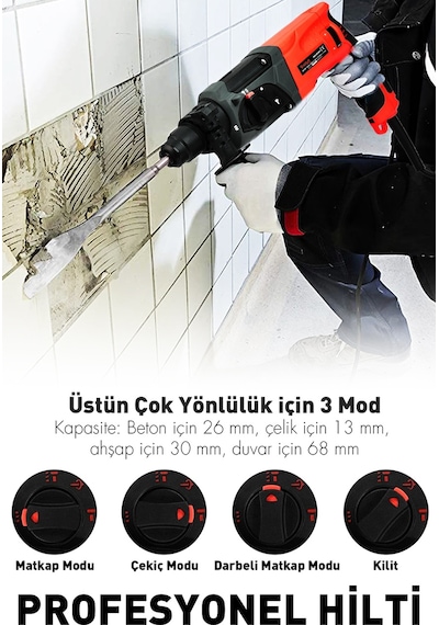 Assur ASR521 850 W Darbeli Kırıcı Delici Hilti Kırmızı