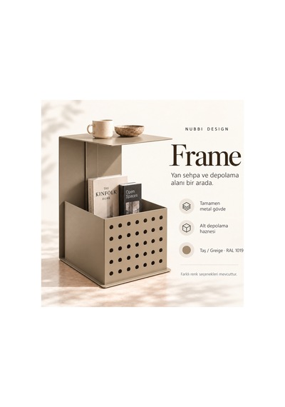 Frame Metal Yan Sehpa Modern Tasarım Depolama Hazneli Yan Sehpa Bej - 935176377 Bej