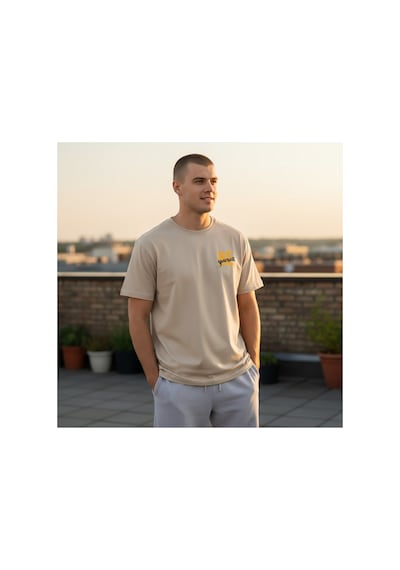 Urbantrendstore Unisex Be Yourself Kendine İnan Basic Sade Oversize Fit Rahat Geniş Salaş T-shirt Günlük Tişört Bej