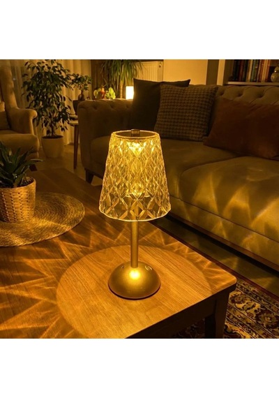 Uzun Klasik Gri Baklava Model Led Masa Lambası Dokunmatik, 3 Renk Işık Modlu, Şarjlı Dekoratif Gece Lambası Beyaz