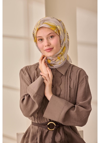Silk Home Olinda İpek Eşarp 47003-35 Gümüş, Sarı, Koyu Gri, Butter Yellow