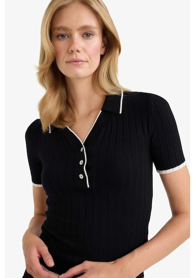 Defacto Fitted Polo Yaka Triko Kısa Kollu Kazak F7771ax25aubk81 Siyah