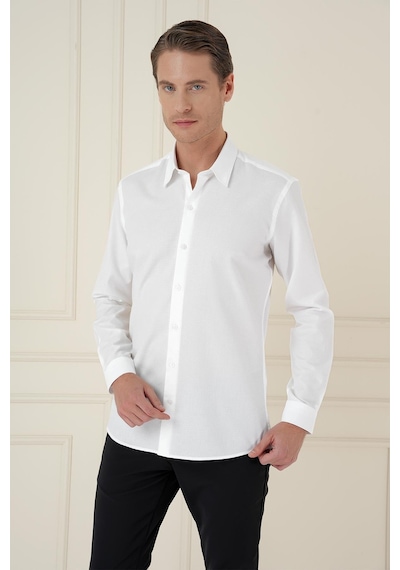 Efor Slim Fit %100 Pamuk Uzun Kol Dokulu Klasik Beyaz Gömlek Gk 749 Beyaz