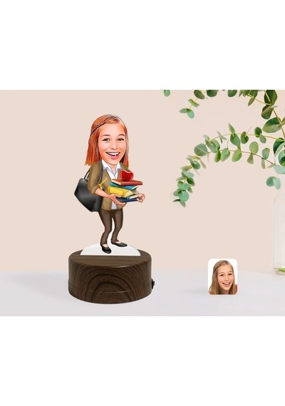 Kişiye Özel Kadın Öğretmen Karikatürlü Dekoratif 3D Biblo Led Işı (481501380)