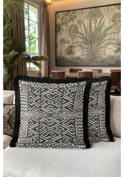 Bohem Etnik Geometrik Desenli Şık Saçaklı Yastık Kılıfı - Tribal Ekru Siyah Püsküllü Kırlent Kılıfı Sessiz Sahil Nova Bohem Etnik Geometrik Desenli Şık Saçaklı Yastık Kılıfı - Tribal Ekru Siyah Püsküllü Kırlent Kılıfı Sessiz Sahil Nova