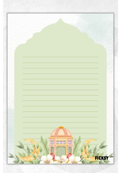 A5 İslam Çizgili Defter - 50 Yaprak - Memopad - Notepad - Not Defteri - Not Kağıdı Yeşil Yeşil
