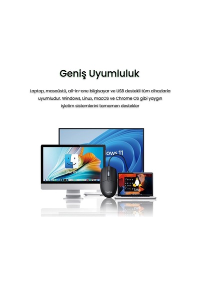 Veggieg VG-G005 Optik 3 Tuşlu Sağ Ve Sol Elle Kullanıma Uygun Usb Kablolu Mouse